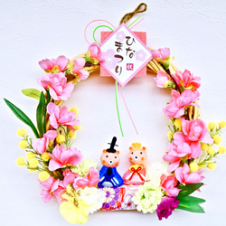 お値下げ！［ 送料無料 ] くまさん雛のひなまつりリース 雛祭り 造花 ドアリース  飾り 可愛い 熊 ピンク 8枚目の画像