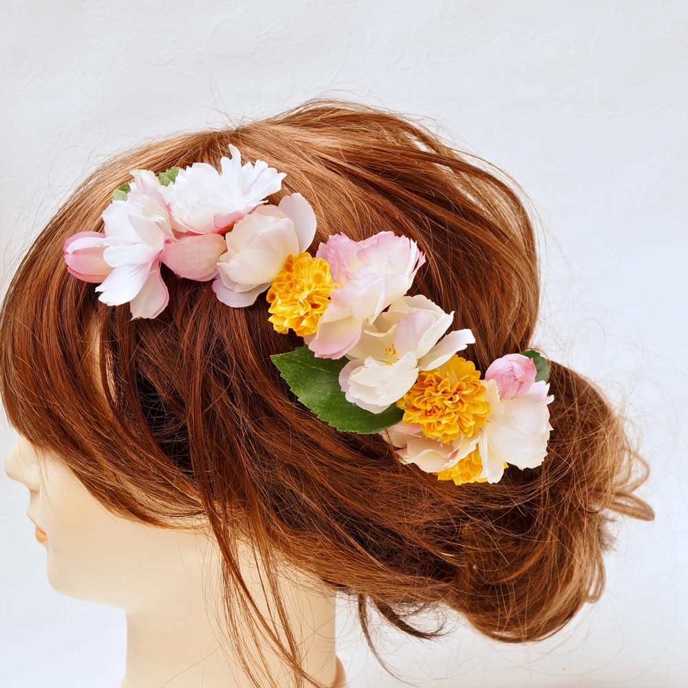 さくらとマムの髪飾り 造花 ピンク ウェデイング プレ花嫁 桜 サクラ ヘッドコサージュ 組みヘッド