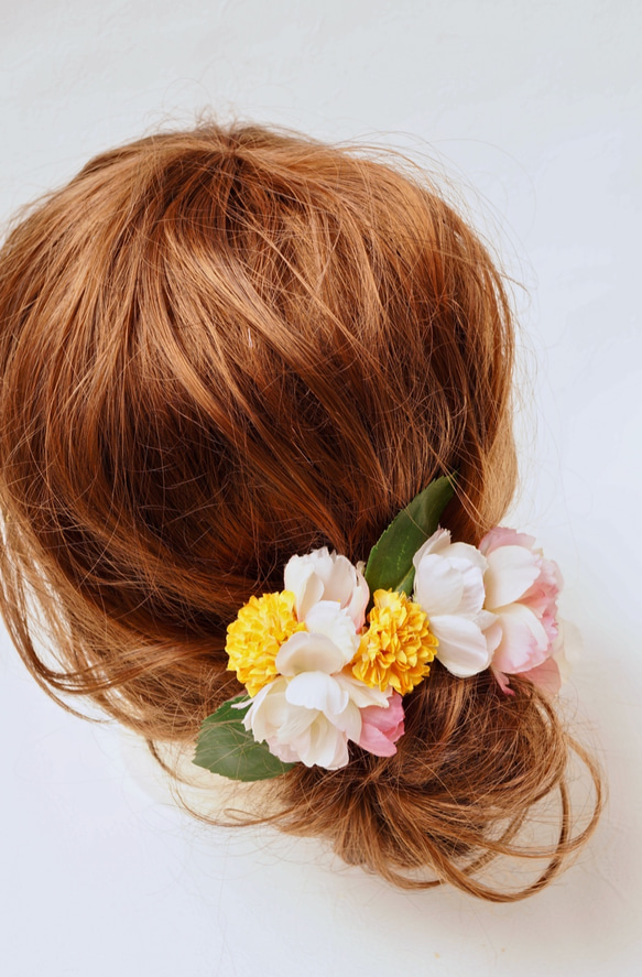 さくらとマムの髪飾り 造花 ピンク ウェデイング プレ花嫁 桜 サクラ ヘッドコサージュ 組みヘッド 8枚目の画像