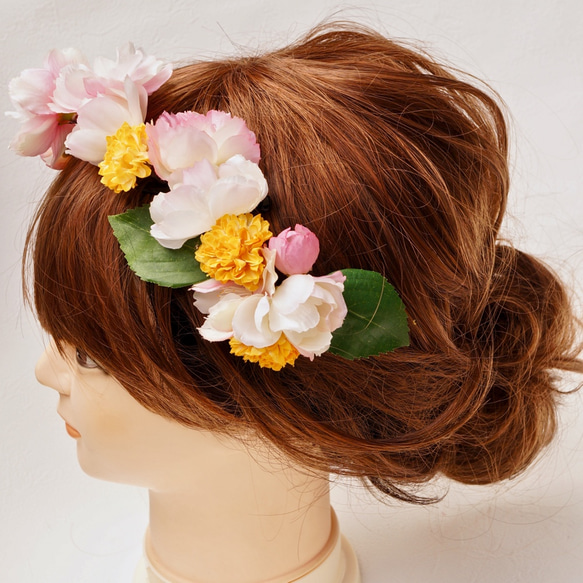 さくらとマムの髪飾り 造花 ピンク ウェデイング プレ花嫁 桜 サクラ ヘッドコサージュ 組みヘッド 9枚目の画像