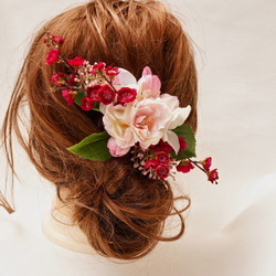 【 送料無料 】さくらと桃の花の髪飾り 造花 ピンク ウェデイング プレ花嫁 桜 サクラ ヘッドコサージュ 組みヘッド 5枚目の画像