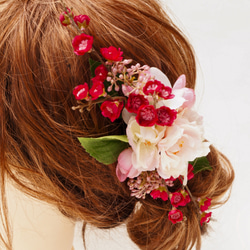 【 送料無料 】さくらと桃の花の髪飾り 造花 ピンク ウェデイング プレ花嫁 桜 サクラ ヘッドコサージュ 組みヘッド 8枚目の画像