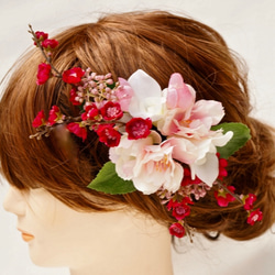 【 送料無料 】さくらと桃の花の髪飾り 造花 ピンク ウェデイング プレ花嫁 桜 サクラ ヘッドコサージュ 組みヘッド 9枚目の画像