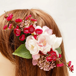 【 送料無料 】さくらと桃の花の髪飾り 造花 ピンク ウェデイング プレ花嫁 桜 サクラ ヘッドコサージュ 組みヘッド 10枚目の画像