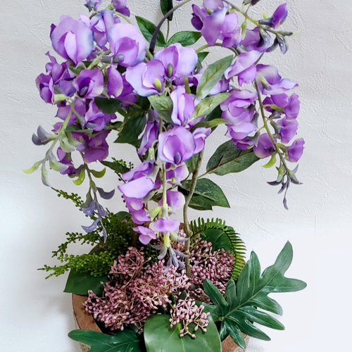 送料無料 】藤の花のアレンジメント 造花 CT触媒加工 玄関インテリア