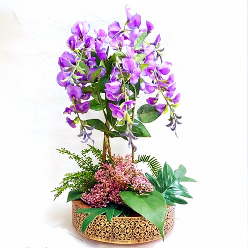 送料無料 】藤の花のアレンジメント 造花 CT触媒加工 玄関インテリア