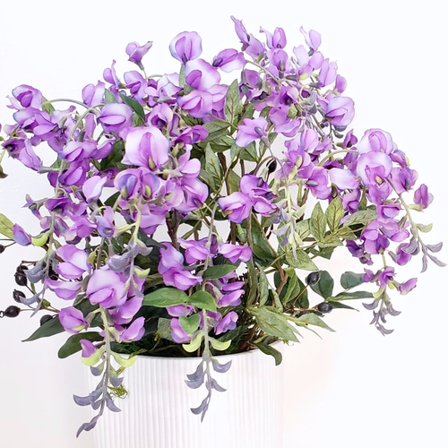 ハンドメイド　藤の花　紫　　藤の花　白 送料無料 】藤の花 白花器のアレンジメント 造花 CT触媒加工 大きめ