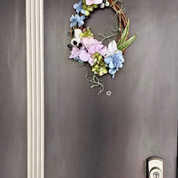 ［ 送料無料 ] 父の日ギフト ドロップ型紫陽花リース 壁飾り ドア飾り リース 造花 ドアリース  紫 アジサイ 6枚目の画像