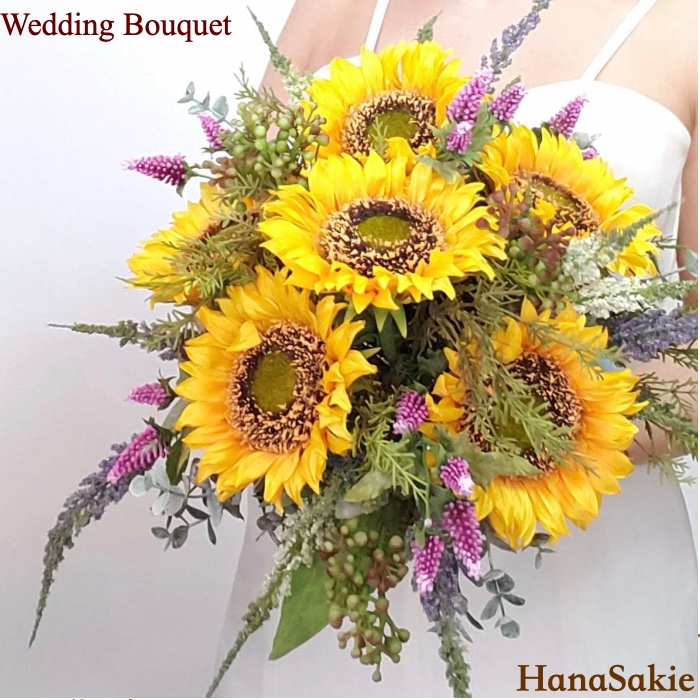 受注後制作商品 [ 送料無料 ] ひまわりグランラウンドブーケ  造花 ウェディングブーケ 結婚式 ウエディング