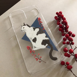 【受注生産】猫と南天 UVプリントスマホケース 3枚目の画像