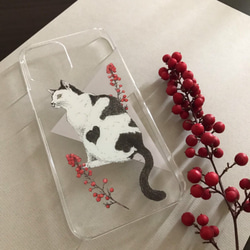 【受注生産】猫と南天 UVプリントスマホケース 4枚目の画像