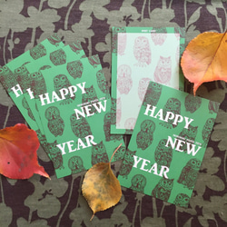 森のフクロウたち　年賀状用ポストカード５枚セット 1枚目の画像