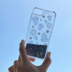 【受注生産】星降るクラゲ iPhoneグリッターケース 1枚目の画像