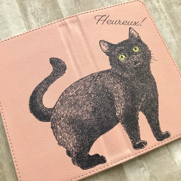 【受注生産】幸せの黒猫 帯なし手帳型スマホケース 3枚目の画像