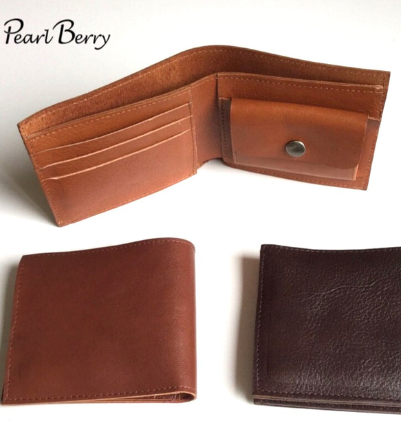 ヌメ革のシンプル二つ折り財布♪(受注生産) 1枚目の画像