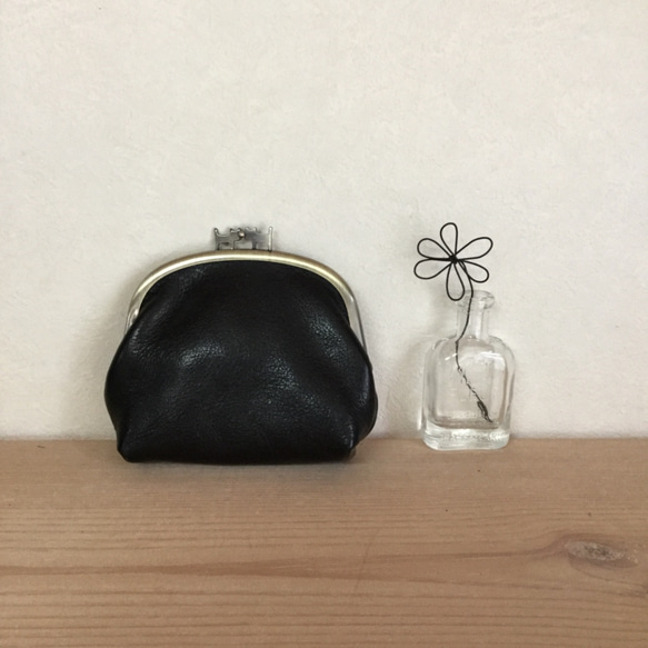 ネコの口金が可愛いレザーがま口 財布（ポーチにもなります♪） 3枚目の画像