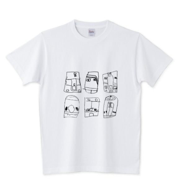 【9/4まで送料無料】face of train 電車のかお　落書き風プリントTシャツ 1枚目の画像