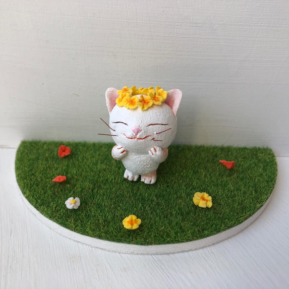 （再販）花かんむり猫さん　白茶トラ受注制作 2枚目の画像