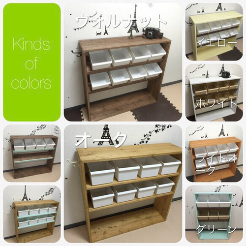 ハンドメイド　トラック型木製ラック 4段 ハンドメイド トラック型木製ラック 4段 ケースつき4段☆おもちゃ箱