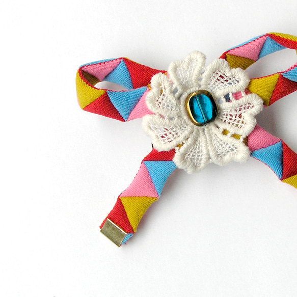 Kawaii Bow Hair Clip and Brooch ( 花緒とガラス玉がある ) 1枚目の画像