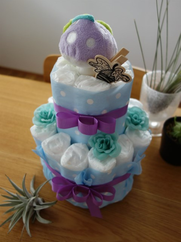 Diaper cake オムツケーキ・ブルー（きのこ） 2枚目の画像