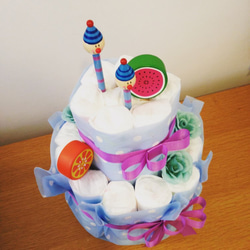 Diaper cake オムツケーキ・ブルー（すいか） 2枚目の画像