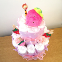 Diaper cake オムツケーキ・ピンク （みつばち） 2枚目の画像