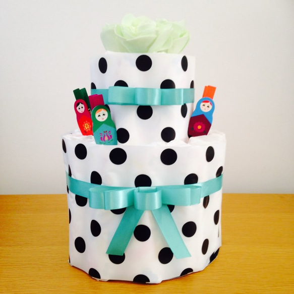 Diaper cake オムツケーキ・ドット（グリーン） 1枚目の画像