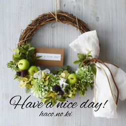 『Have a nice day!』青りんごのグリーンリース 1枚目の画像