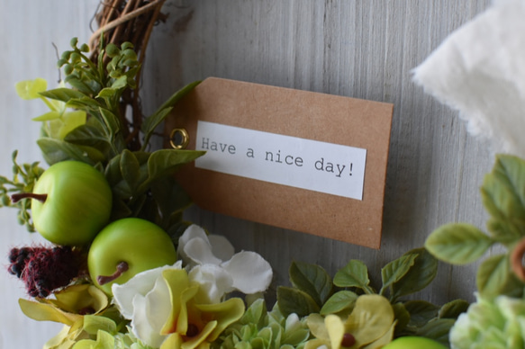 『Have a nice day!』青りんごのグリーンリース 3枚目の画像