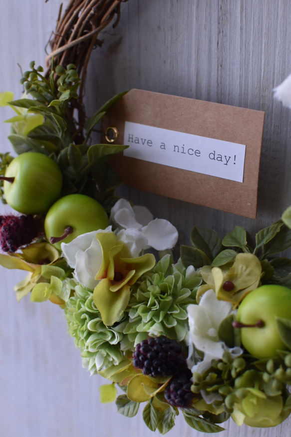 『Have a nice day!』青りんごのグリーンリース 6枚目の画像