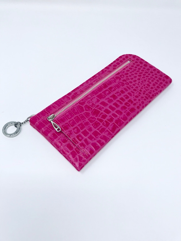 定番長財布AF-507 クロコスワロ  ツツジです。綺麗なやや濃いめのピンクツツジ色の濃淡染めです。 2枚目の画像