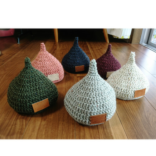 皮タグ付き＊ツイード毛糸で編んだどんぐり帽子 帽子(ベビー・キッズ  