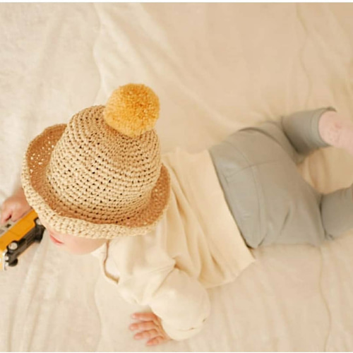 ポンポン麦わら帽子＊ 帽子(ベビー・キッズ) pikahana＊ 通販｜Creema  