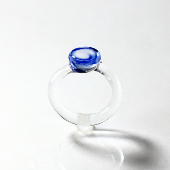 ブルー&透明　リング　ガラス 19 1枚目の画像