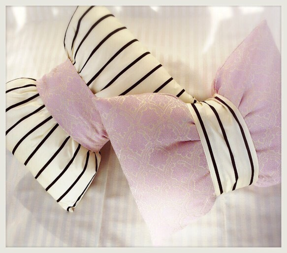 damask & stripe ♡ ribbon cushion【単品】 3枚目の画像