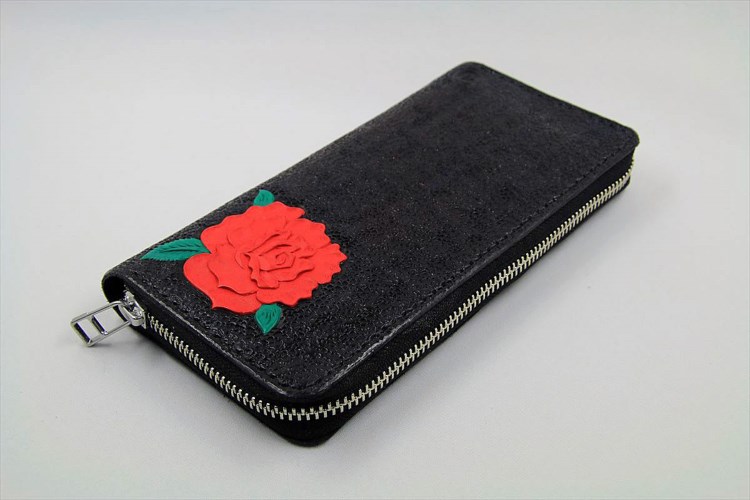 ファスナーウォレット(ブラック＋バラ)