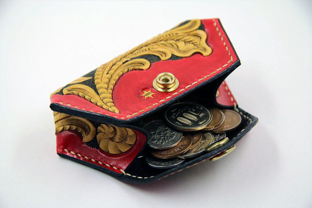 小銭入れ(唐草・赤)