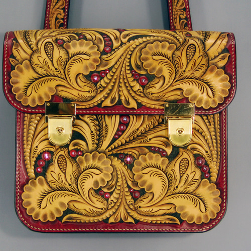 カービングバックショルダー 牛革サドルレザー フラワーカービング