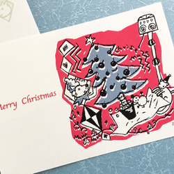 クリスマスのポストカード／犬とイタチ　5枚セット〈送料無料〉 1枚目の画像