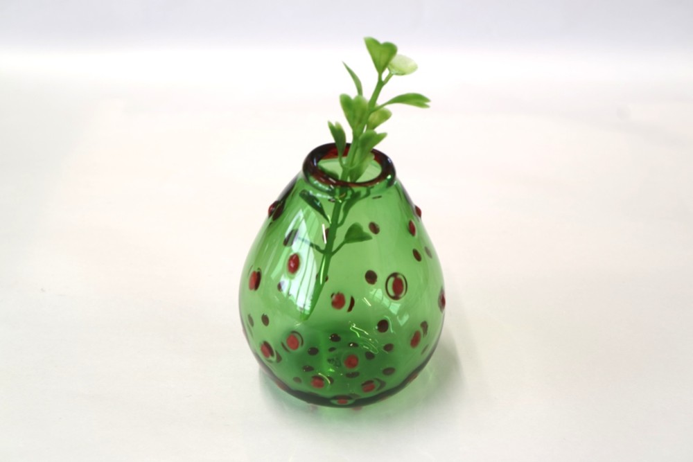ガラス ハンドメイド 花瓶 酒器 緑色