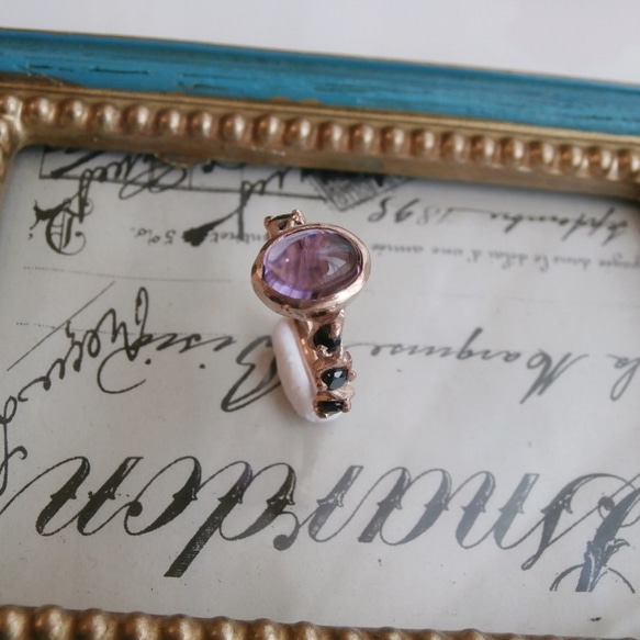 紫水晶和黑瑪瑙戒指 第3張的照片