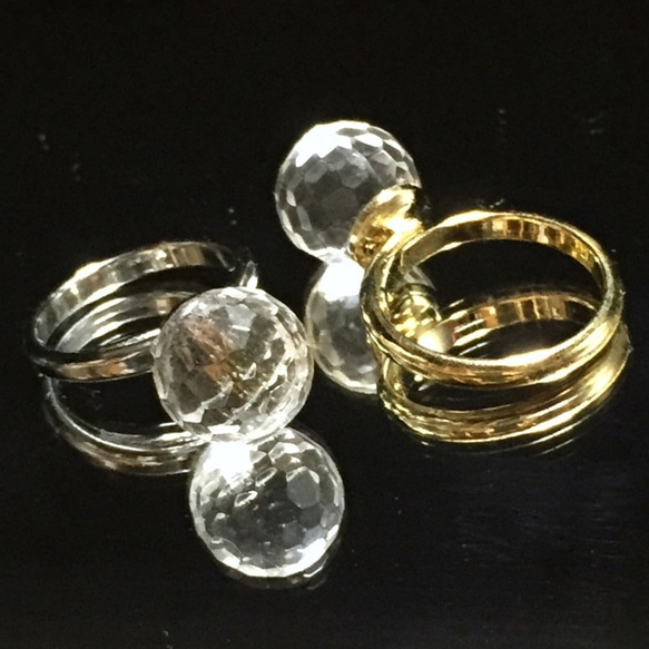 天然石水晶ミラーカットの煌きリング gold or silver 7枚目の画像