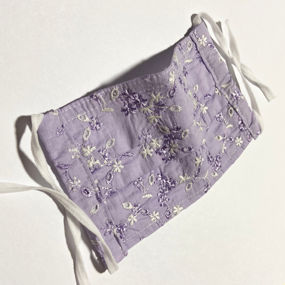 ノーズワイヤー入り♡コットンプリーツマスク flower lavender lace 2枚目の画像