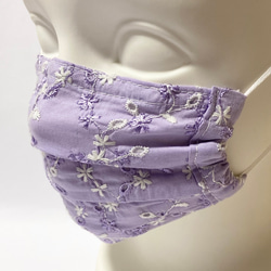 ノーズワイヤー入り♡コットンプリーツマスク flower lavender lace 4枚目の画像