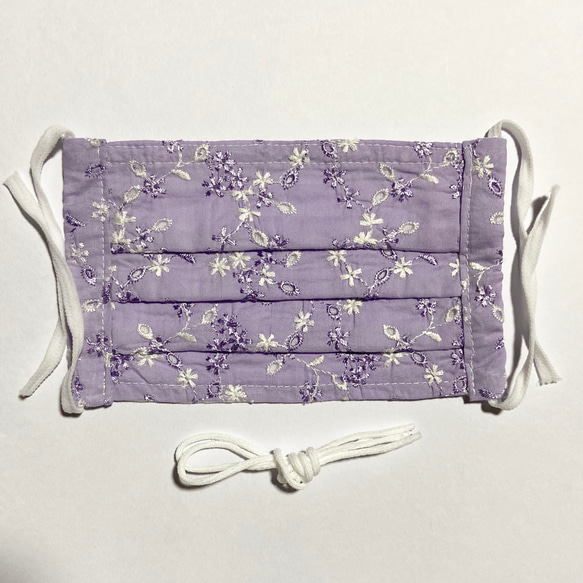 ノーズワイヤー入り♡コットンプリーツマスク flower lavender lace 5枚目の画像