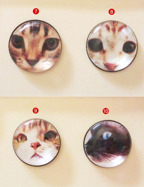 ガラスヘアゴム＆ブローチピン3：アニマルフェイス柄猫(選べる金具)アクセサリ 4枚目の画像
