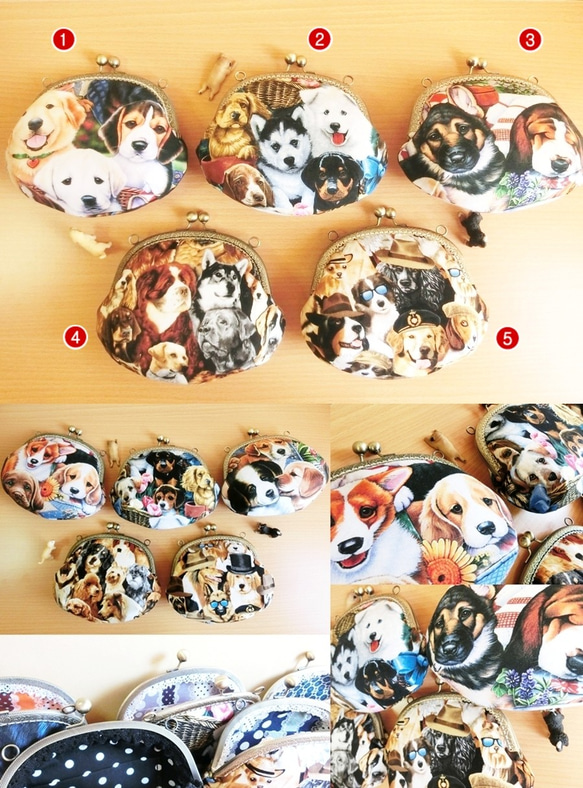 10種・犬猫柄がま口ポーチフリル・コスメポーチ／ミニポシェット 3枚目の画像