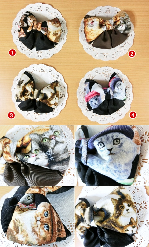 9種・猫ちゃん柄リボンヘアクリップ・はんぱ布雑貨 4枚目の画像