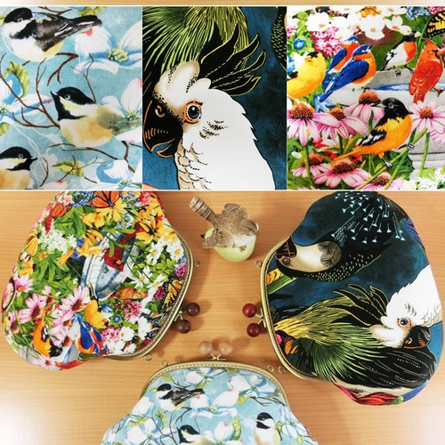 6種・鳥柄木玉がま口バッグM②斜め掛けポシェット ポシェット
